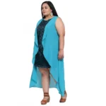 Generic Women's Georgette Solid Knee Length Fit and Flare Dress (Blue) - Image 6