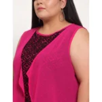 Generic Women's Georgette Solid Knee Length Fit and Flare Dress (Pink) - Image 4