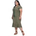 Generic Women's Crepe Solid Knee Length Fit and Flare Dress (Olive Green) - Image 6