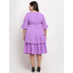 Generic Women's Crepe Solid Knee Length Fit and Flare Dress (Purple) - Image 2
