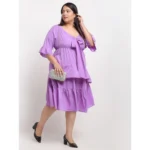 Generic Women's Crepe Solid Knee Length Fit and Flare Dress (Purple) - Image 3