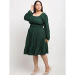 Generic Women's Crepe Solid Knee Length Fit and Flare Dress (Bottle Green) - Image 3