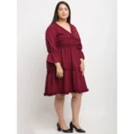 Generic Women's Crepe Solid Knee Length Fit and Flare Dress (Maroon) - Image 3