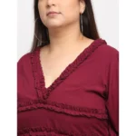 Generic Women's Crepe Solid Knee Length Fit and Flare Dress (Maroon) - Image 4