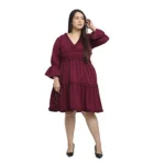 Generic Women's Crepe Solid Knee Length Fit and Flare Dress (Maroon) - Image 6