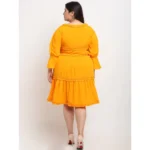 Generic Women's Crepe Solid Knee Length Fit and Flare Dress (Yellow) - Image 2