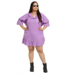 Generic Women's Crepe Solid Knee Length Fit and Flare Dress (Purpal) - Image 6