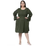 Generic Women's Crepe Solid Knee Length Fit and Flare Dress (Botal Green)