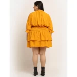 Generic Women's Crepe Solid Knee Length Fit and Flare Dress (Yellow) - Image 2