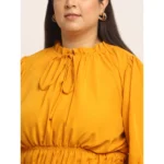 Generic Women's Crepe Solid Knee Length Fit and Flare Dress (Yellow) - Image 4