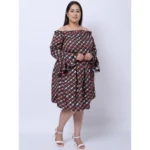 Generic Women's Crepe Printed Knee Length Fit and Flare Dress (Multicolor) - Image 3