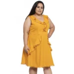 Generic Women's Crepe Solid Knee Length Fit and Flare Dress (Musted) - Image 6