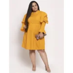 Generic Women's Crepe Solid Knee Length Fit and Flare Dress (Musted) - Image 3