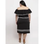 Generic Women's Crepe Solid Knee Length Fit and Flare Dress (Black) - Image 2