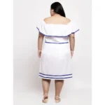 Generic Women's Crepe Solid Knee Length Fit and Flare Dress (White) - Image 2