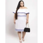 Generic Women's Crepe Solid Knee Length Fit and Flare Dress (White) - Image 3