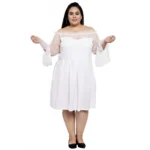 Generic Women's Crepe Solid Knee Length Fit and Flare Dress (White)