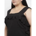 Generic Women's Crepe Solid Knee Length Fit and Flare Dress (Black) - Image 4