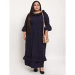 Generic Women's Crepe Solid Full Length Fit and Flare Dress (Navy Blue) - Image 3