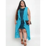 Generic Women's Georgette Solid Knee Length Fit and Flare Dress (Blue) - Image 3