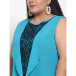 Generic Women's Georgette Solid Knee Length Fit and Flare Dress (Blue) - Image 4