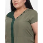 Generic Women's Crepe Solid Knee Length Fit and Flare Dress (Olive Green) - Image 4