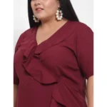 Generic Women's Crepe Solid Knee Length Fit and Flare Dress (Maroon) - Image 4