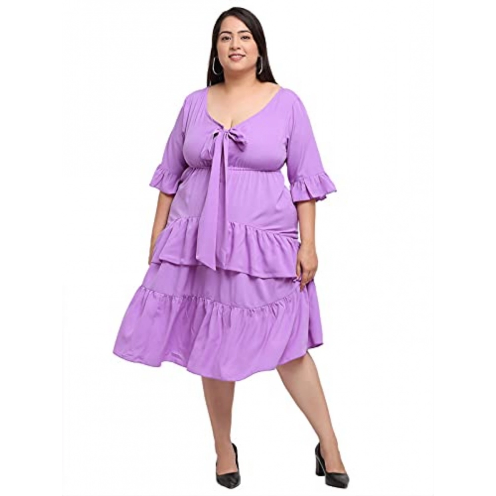 52336023429_99424788ef_o_d-1000x1000-1.webp Generic Women's Crepe Solid Knee Length Fit and Flare Dress (Purple) - Image 1