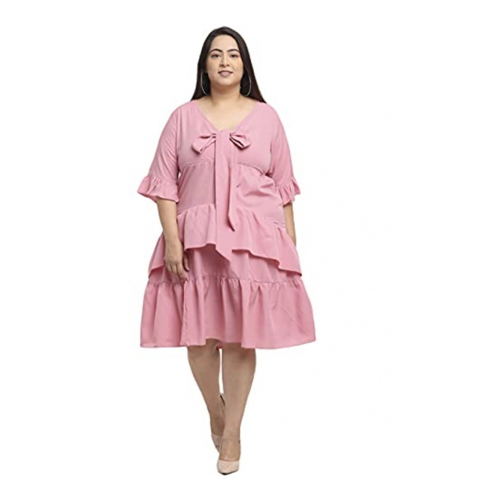 52336023689_43cafdefc5_o_d-1000x1000-1.webp Generic Women's Crepe Solid Knee Length Fit and Flare Dress (Pink) - Image 1