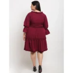 Generic Women's Crepe Solid Knee Length Fit and Flare Dress (Maroon) - Image 2