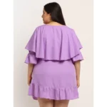 Generic Women's Crepe Solid Knee Length Fit and Flare Dress (Purpal) - Image 2