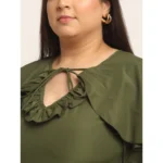 Generic Women's Crepe Solid Knee Length Fit and Flare Dress (Olive Green) - Image 4