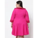 Generic Women's Crepe Solid Knee Length Fit and Flare Dress (Pink) - Image 2