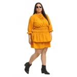 Generic Women's Crepe Solid Knee Length Fit and Flare Dress (Yellow) - Image 6