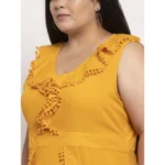 Generic Women's Crepe Solid Knee Length Fit and Flare Dress (Musted) - Image 3