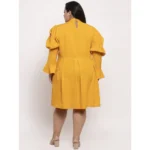 Generic Women's Crepe Solid Knee Length Fit and Flare Dress (Musted) - Image 2