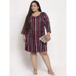 Generic Women's Crepe Printed Strip Knee Length Fit and Flare Dress (Multicolor) - Image 4