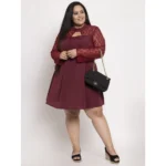 Generic Women's Crepe Solid Knee Length Fit and Flare Dress (Brown) - Image 4