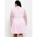 Generic Women's Crepe Solid Knee Length Fit and Flare Dress (Pink) - Image 2