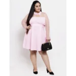 Generic Women's Crepe Solid Knee Length Fit and Flare Dress (Pink) - Image 3
