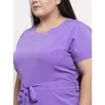 Generic Women's Crepe Solid Knee Length Fit and Flare Dress (Purple) - Image 4