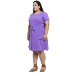 Generic Women's Crepe Solid Knee Length Fit and Flare Dress (Purple) - Image 6