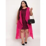 Generic Women's Georgette Solid Knee Length Fit and Flare Dress (Pink) - Image 3