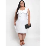 Generic Women's Crepe Solid Knee Length Fit and Flare Dress (White) - Image 3