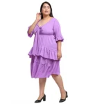 Generic Women's Crepe Solid Knee Length Fit and Flare Dress (Purple) - Image 6