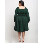 Generic Women's Crepe Solid Knee Length Fit and Flare Dress (Bottle Green) - Image 2