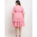 Generic Women's Crepe Solid Knee Length Fit and Flare Dress (Pink) - Image 2