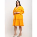 Generic Women's Crepe Solid Knee Length Fit and Flare Dress (Yellow) - Image 3