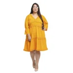Generic Women's Crepe Solid Knee Length Fit and Flare Dress (Yellow) - Image 6