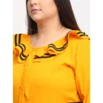 Generic Women's Crepe Solid Knee Length Fit and Flare Dress (Yellow) - Image 4